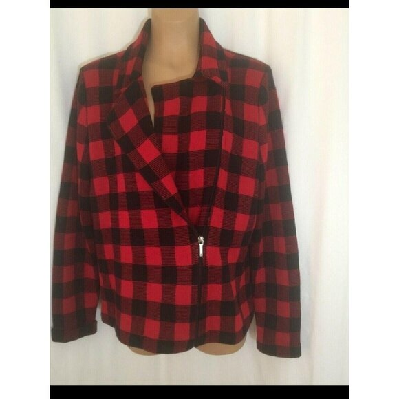 CHAPS Red Buffalo Plaid Side Zip Moto Jacket Sweater size S - Picture 1 of 5